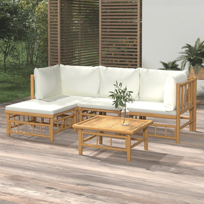 6 Piece Garden Lounge Set With White Cushions Bamboo