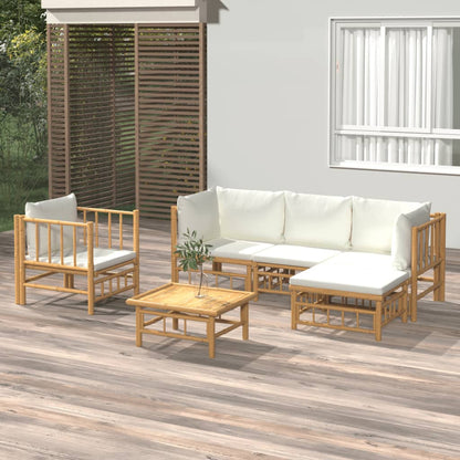 6 Piece Garden Lounge Set With White Cushions Bamboo