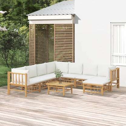 6 Piece Garden Lounge Set With White Cushions Bamboo