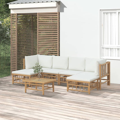 6 Piece Garden Lounge Set With White Cushions Bamboo