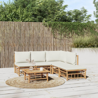 6 Piece Garden Lounge Set With White Cushions Bamboo