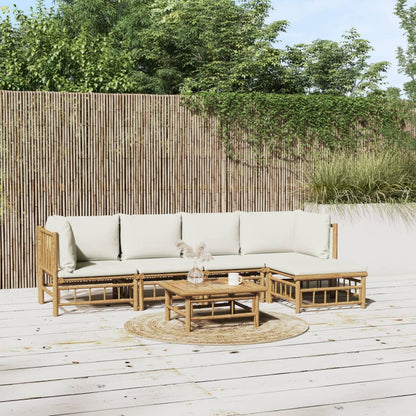 6 Piece Garden Lounge Set With White Cushions Bamboo