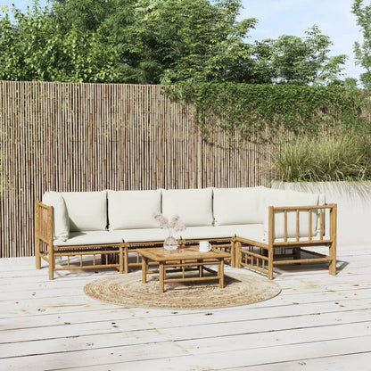 6 Piece Garden Lounge Set With White Cushions Bamboo