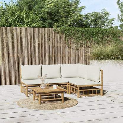 6 Piece Garden Lounge Set With White Cushions Bamboo