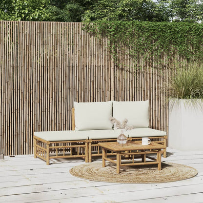 6 Piece Garden Lounge Set With White Cushions Bamboo