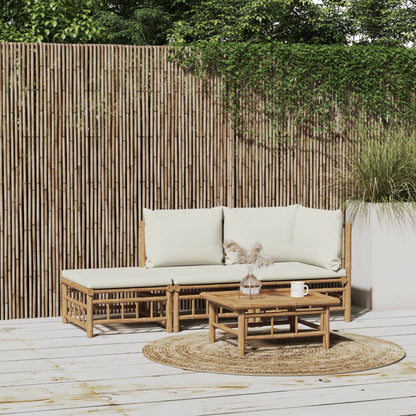 6 Piece Garden Lounge Set With White Cushions Bamboo