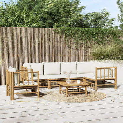 6 Piece Garden Lounge Set With White Cushions Bamboo