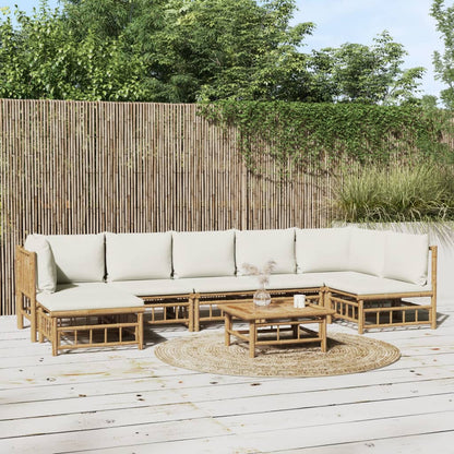 6 Piece Garden Lounge Set With White Cushions Bamboo