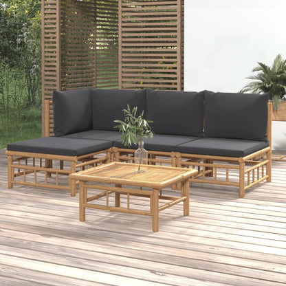 6 Piece Garden Lounge Set With White Cushions Bamboo
