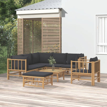6 Piece Garden Lounge Set With White Cushions Bamboo