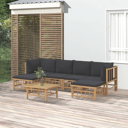 6 Piece Garden Lounge Set With White Cushions Bamboo