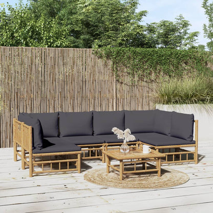 6 Piece Garden Lounge Set With White Cushions Bamboo