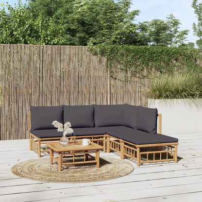 6 Piece Garden Lounge Set With White Cushions Bamboo