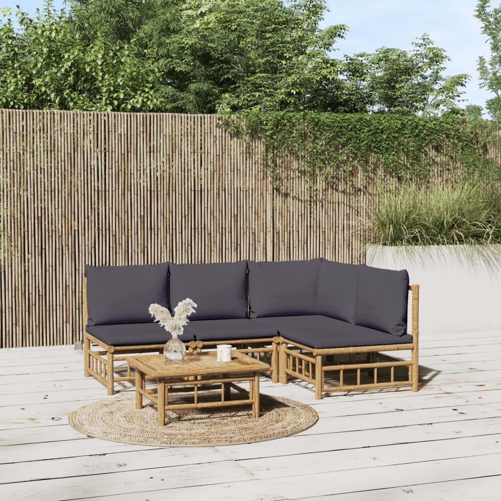 6 Piece Garden Lounge Set With White Cushions Bamboo