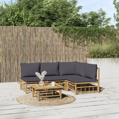 6 Piece Garden Lounge Set With White Cushions Bamboo