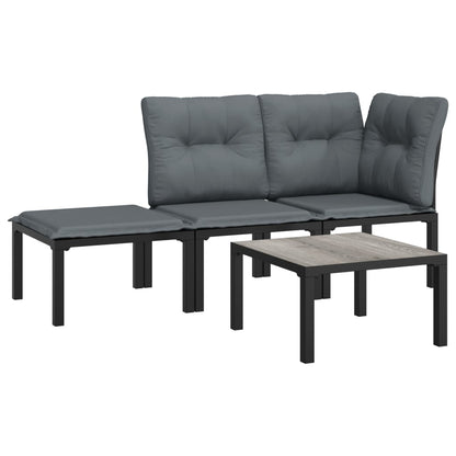 4 Piece Garden Lounge Set Black And Grey Poly Rattan