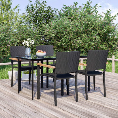 7 Piece Garden Dining Set Black Poly Rattan