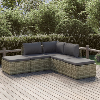 5 Piece Garden Lounge Set With Cushions Grey Poly Rattan