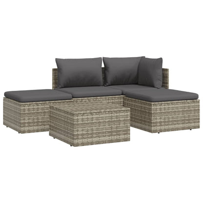 5 Piece Garden Lounge Set With Cushions Grey Poly Rattan