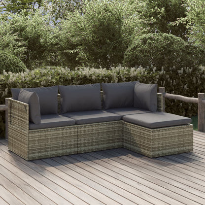 5 Piece Garden Lounge Set With Cushions Grey Poly Rattan