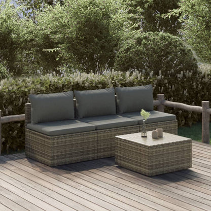 4 Piece Garden Lounge Set With Cushions Grey Poly Rattan