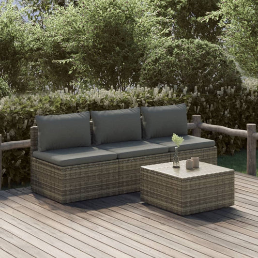 4 Piece Garden Lounge Set With Cushions Grey Poly Rattan