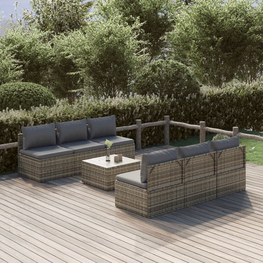 7 Piece Garden Lounge Set With Cushions Grey Poly Rattan