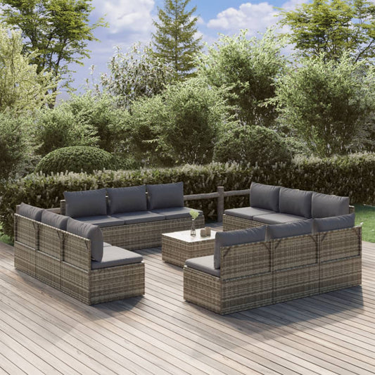13 Piece Garden Lounge Set With Cushions Grey Poly Rattan