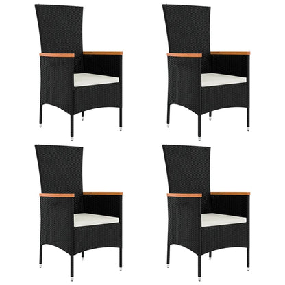5 Piece Garden Dining Set With Cushions Black Poly Rattan
