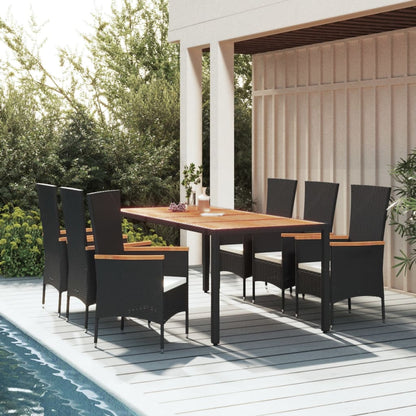 5 Piece Garden Dining Set With Cushions Black Poly Rattan