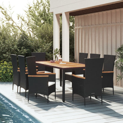 5 Piece Garden Dining Set With Cushions Black Poly Rattan