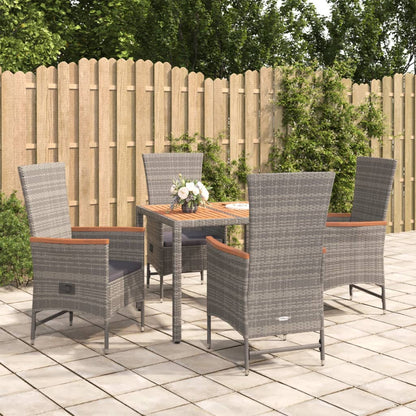 9 Piece Garden Dining Set With Cushions Grey Poly Rattan