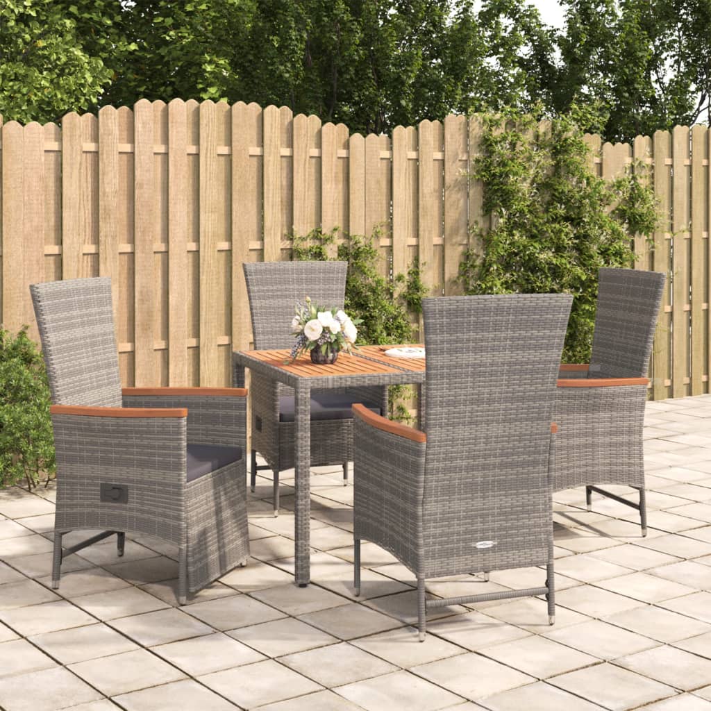 9 Piece Garden Dining Set With Cushions Grey Poly Rattan