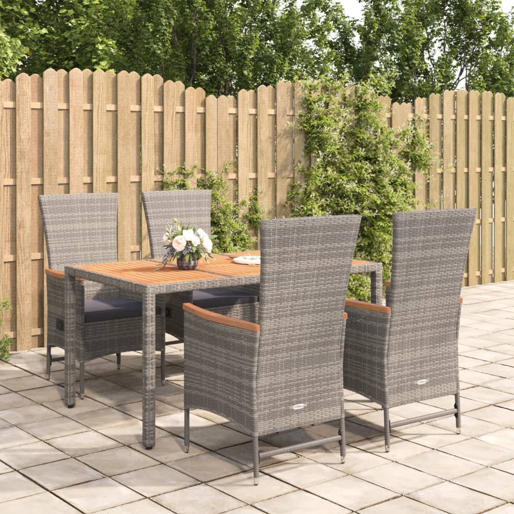 9 Piece Garden Dining Set With Cushions Grey Poly Rattan