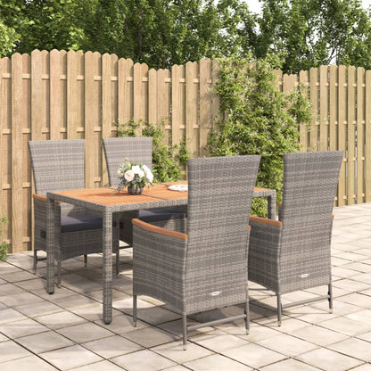 9 Piece Garden Dining Set With Cushions Grey Poly Rattan