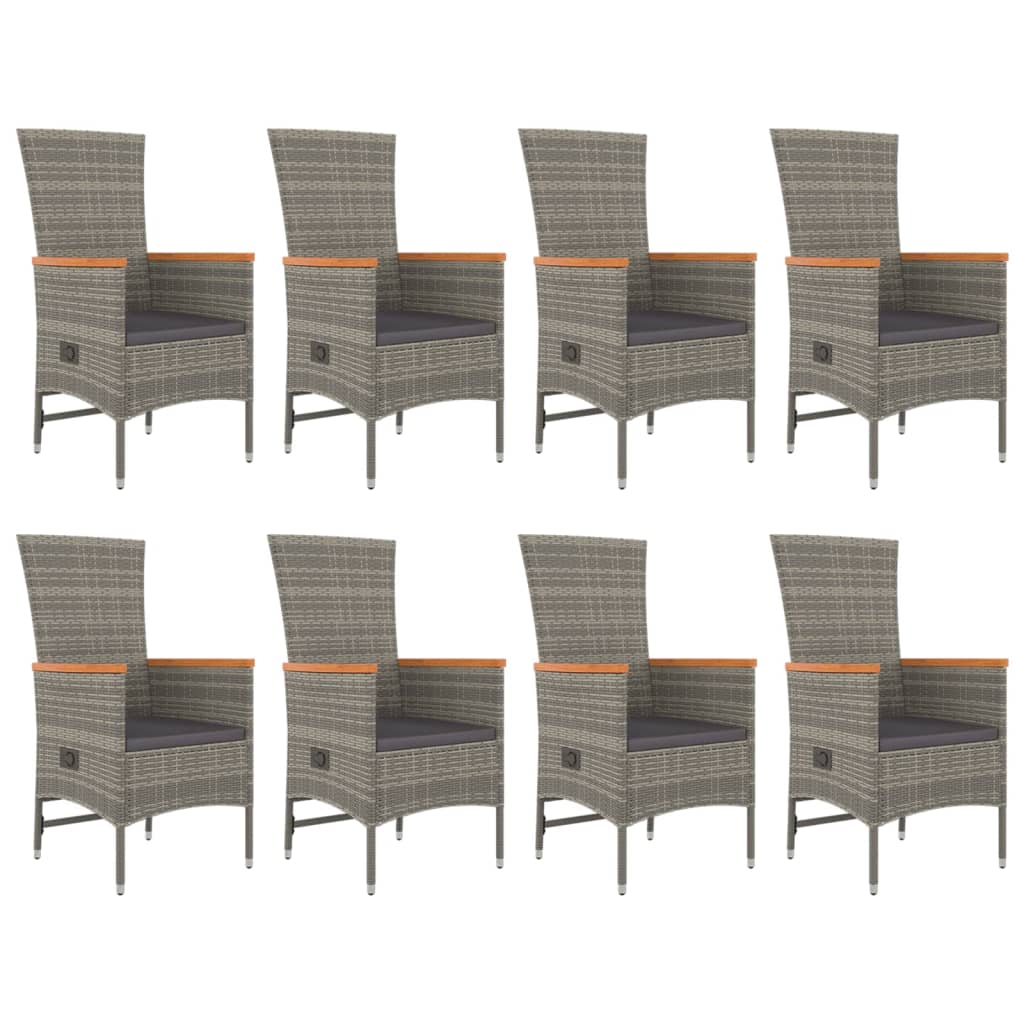 9 Piece Garden Dining Set With Cushions Grey Poly Rattan