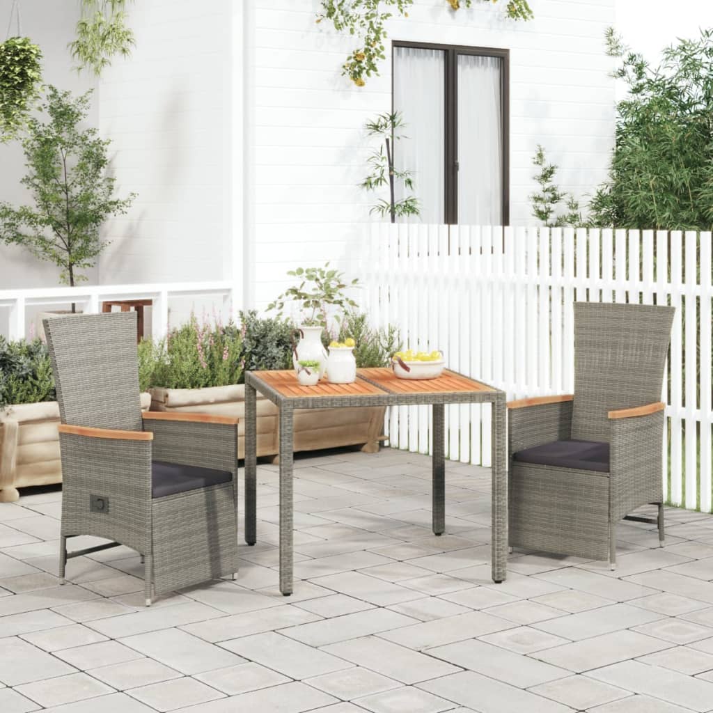 7 Piece Garden Dining Set With Cushions Grey Poly Rattan