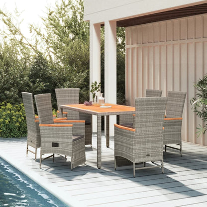 7 Piece Garden Dining Set With Cushions Grey Poly Rattan