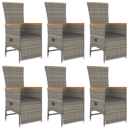 7 Piece Garden Dining Set With Cushions Grey Poly Rattan