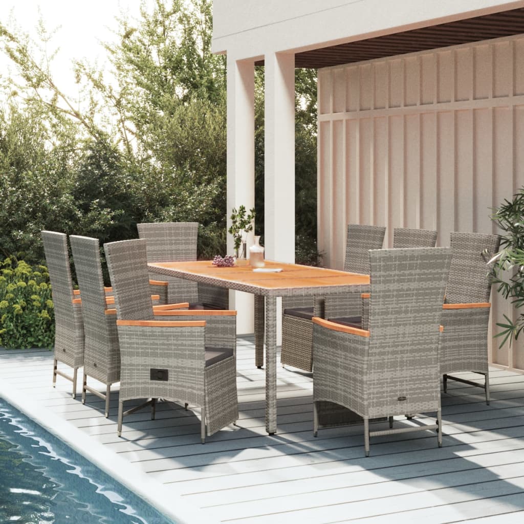 7 Piece Garden Dining Set With Cushions Grey Poly Rattan