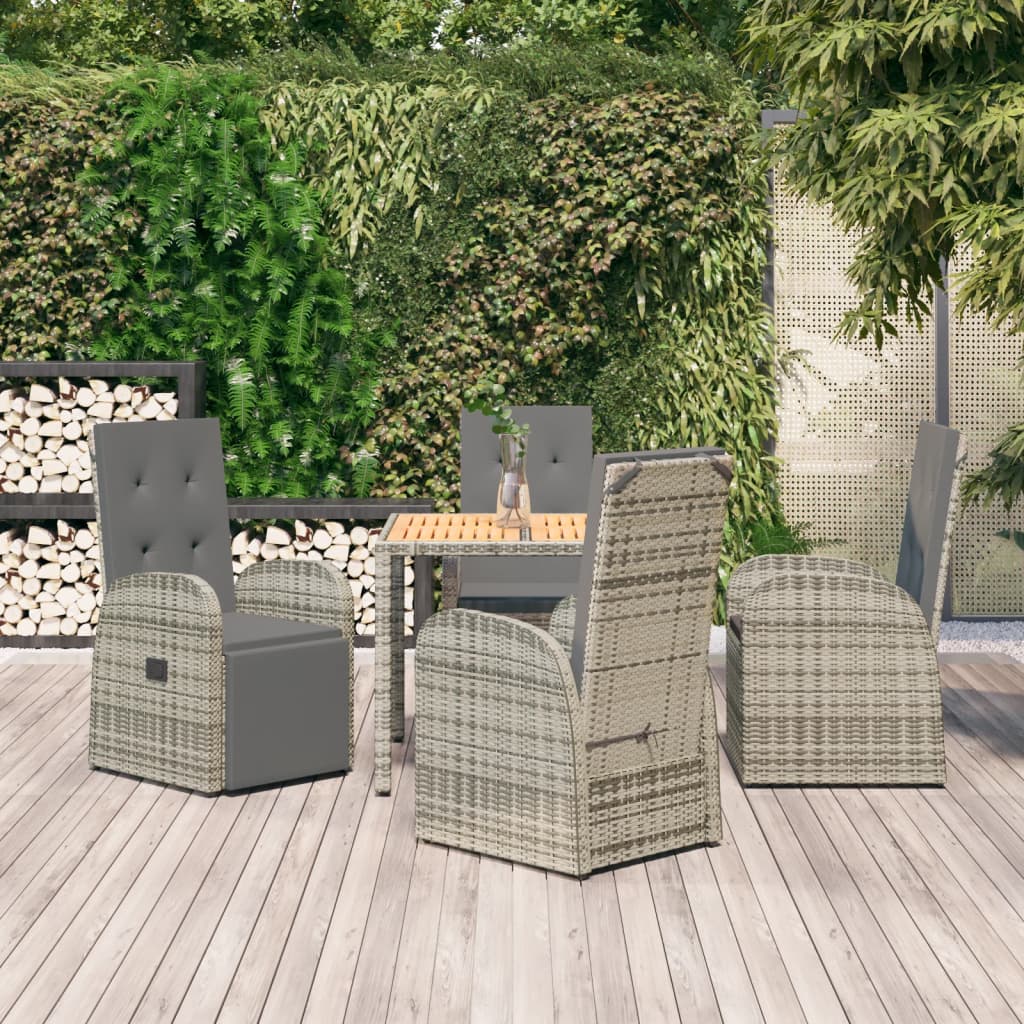 9 Piece Garden Dining Set With Cushions Grey Poly Rattan
