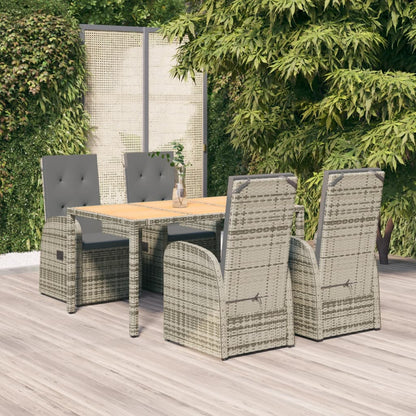 9 Piece Garden Dining Set With Cushions Grey Poly Rattan