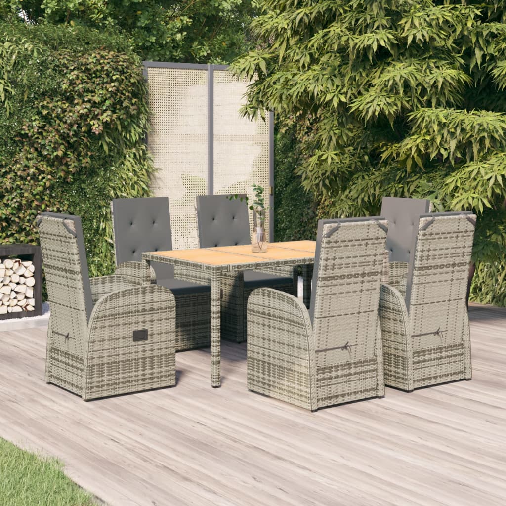 9 Piece Garden Dining Set With Cushions Grey Poly Rattan