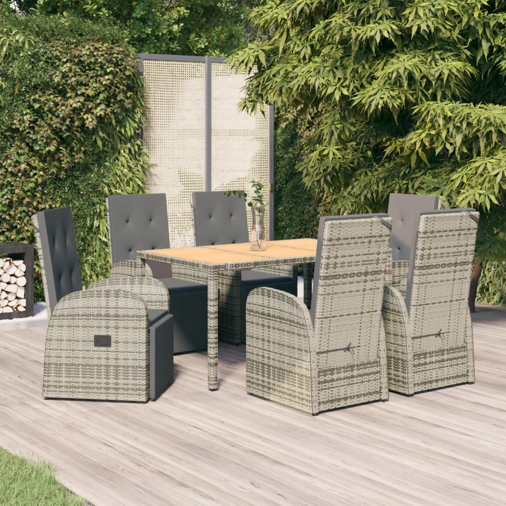 9 Piece Garden Dining Set With Cushions Grey Poly Rattan