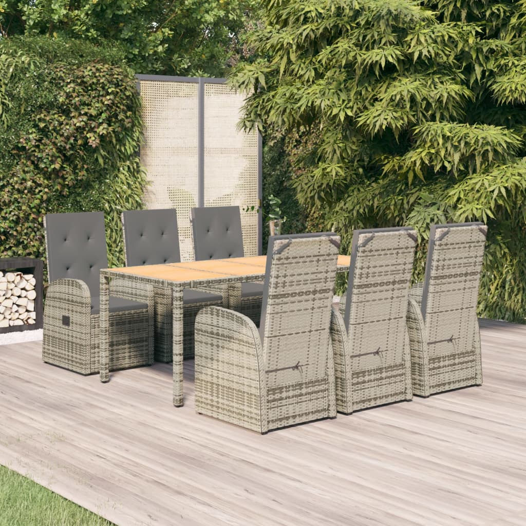 9 Piece Garden Dining Set With Cushions Grey Poly Rattan