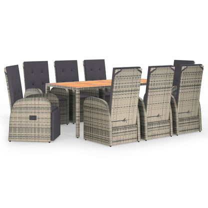 9 Piece Garden Dining Set With Cushions Grey Poly Rattan