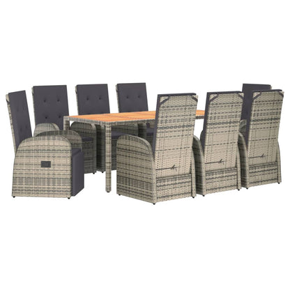 9 Piece Garden Dining Set With Cushions Grey Poly Rattan