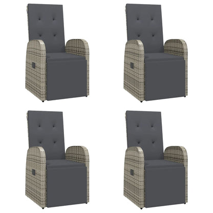 5 Piece Garden Dining Set With Cushions Grey Poly Rattan