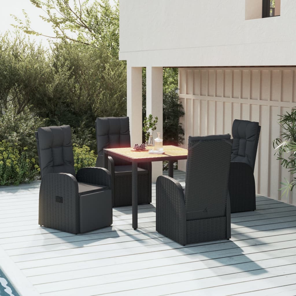 5 Piece Garden Dining Set With Cushions Grey Poly Rattan