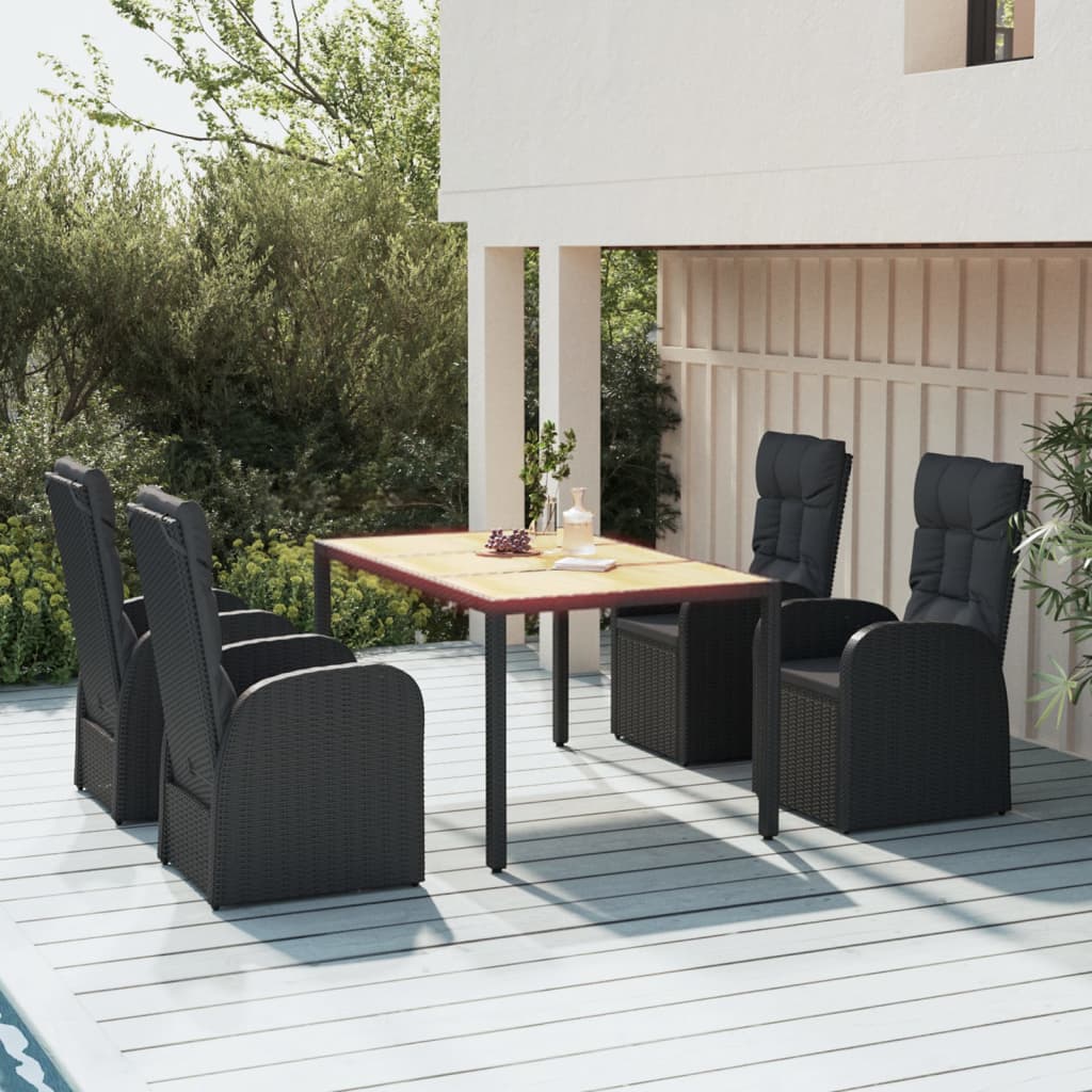 5 Piece Garden Dining Set With Cushions Grey Poly Rattan